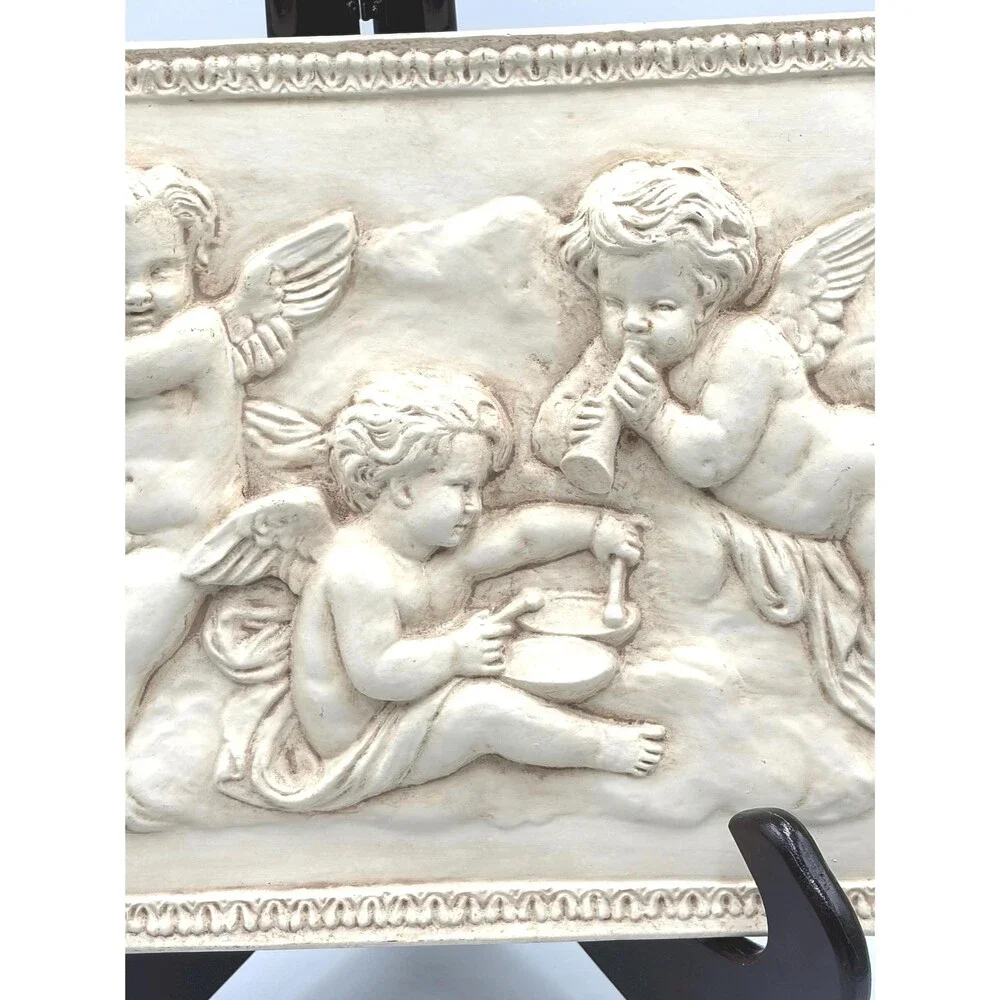 Vintage Musical Cherubs Angels High Relief Wall Plaque Plaster Resin Decor 15